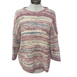 J Jill Petite M Sweater Knit Pullover Purple Blue‎ Cotton Blend Striped Top